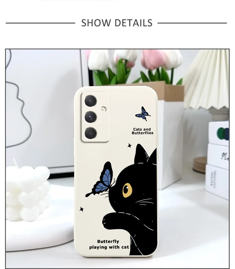 Cat Butterfly Phone Case For Samsung A56 A55 A36 A35 A26 A25 A15 A17 A16 A07 A06 A05 A05S A54 A34 A24 A14 A04 A04S A04E 5G Cover