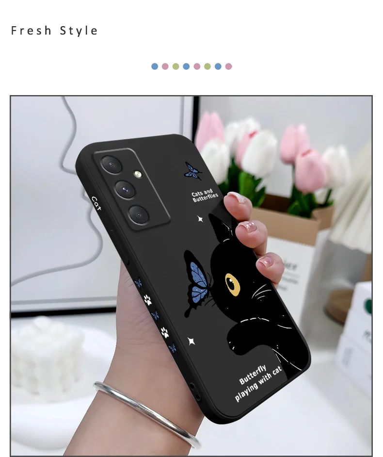 Cat Butterfly Phone Case For Samsung A56 A55 A36 A35 A26 A25 A15 A17 A16 A07 A06 A05 A05S A54 A34 A24 A14 A04 A04S A04E 5G Cover