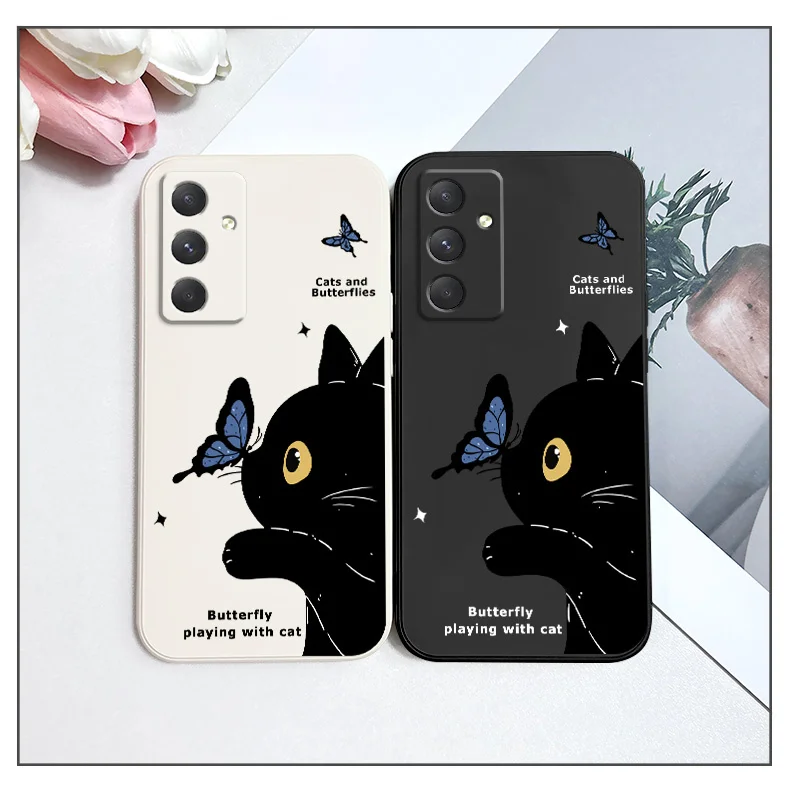 Cat Butterfly Phone Case For Samsung A56 A55 A36 A35 A26 A25 A15 A17 A16 A07 A06 A05 A05S A54 A34 A24 A14 A04 A04S A04E 5G Cover