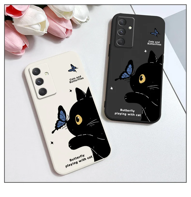 Cat Butterfly Phone Case For Samsung A56 A55 A36 A35 A26 A25 A15 A17 A16 A07 A06 A05 A05S A54 A34 A24 A14 A04 A04S A04E 5G Cover