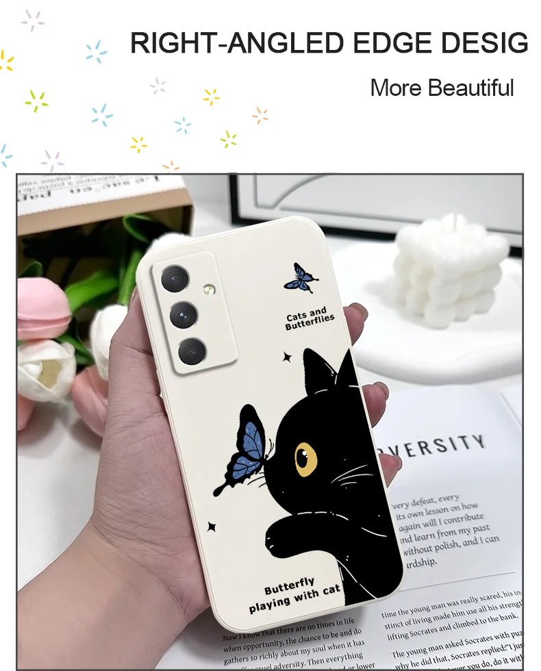 Cat Butterfly Phone Case For Samsung A56 A55 A36 A35 A26 A25 A15 A17 A16 A07 A06 A05 A05S A54 A34 A24 A14 A04 A04S A04E 5G Cover