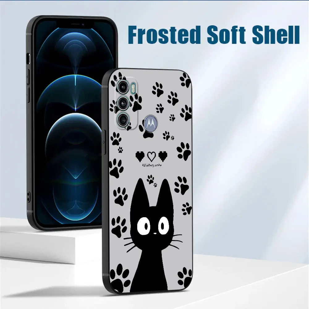 Cute Funny Lucky Cat Cover Phone Case for Motorola Moto G71 G72 G60 G22 G50 G51 G52 G53 G73 G60s G30 G32 G31 Black Soft