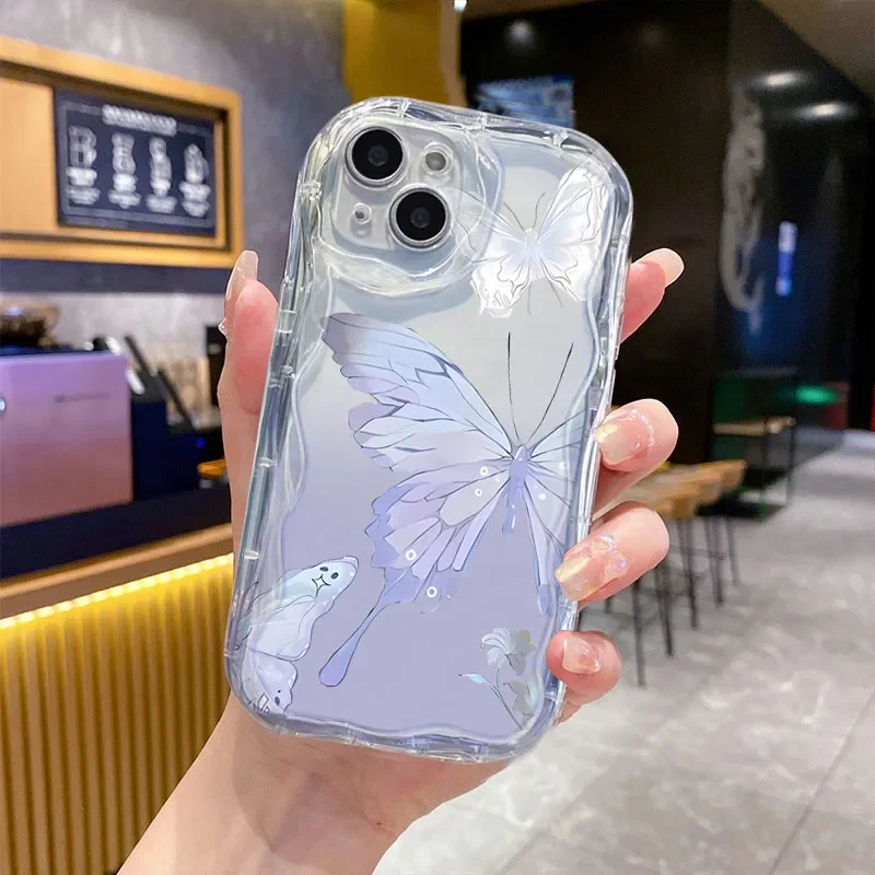 Case For iPhone 11 15 14 16 Pro Max 12 13 Mini 6 7 8 Plus cover Wrist Chain Butterfly Flower