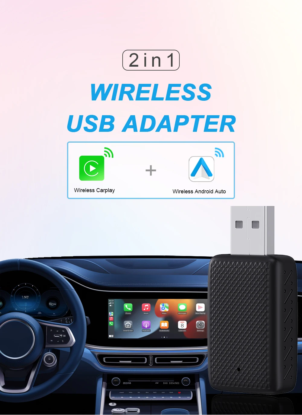 Carplay Wireless Adapter Android Auto 2in 1 Smart Dongle 2025 5G WIFI For iphone Android Phone For Volvo Benz Mg Kia Chery VW