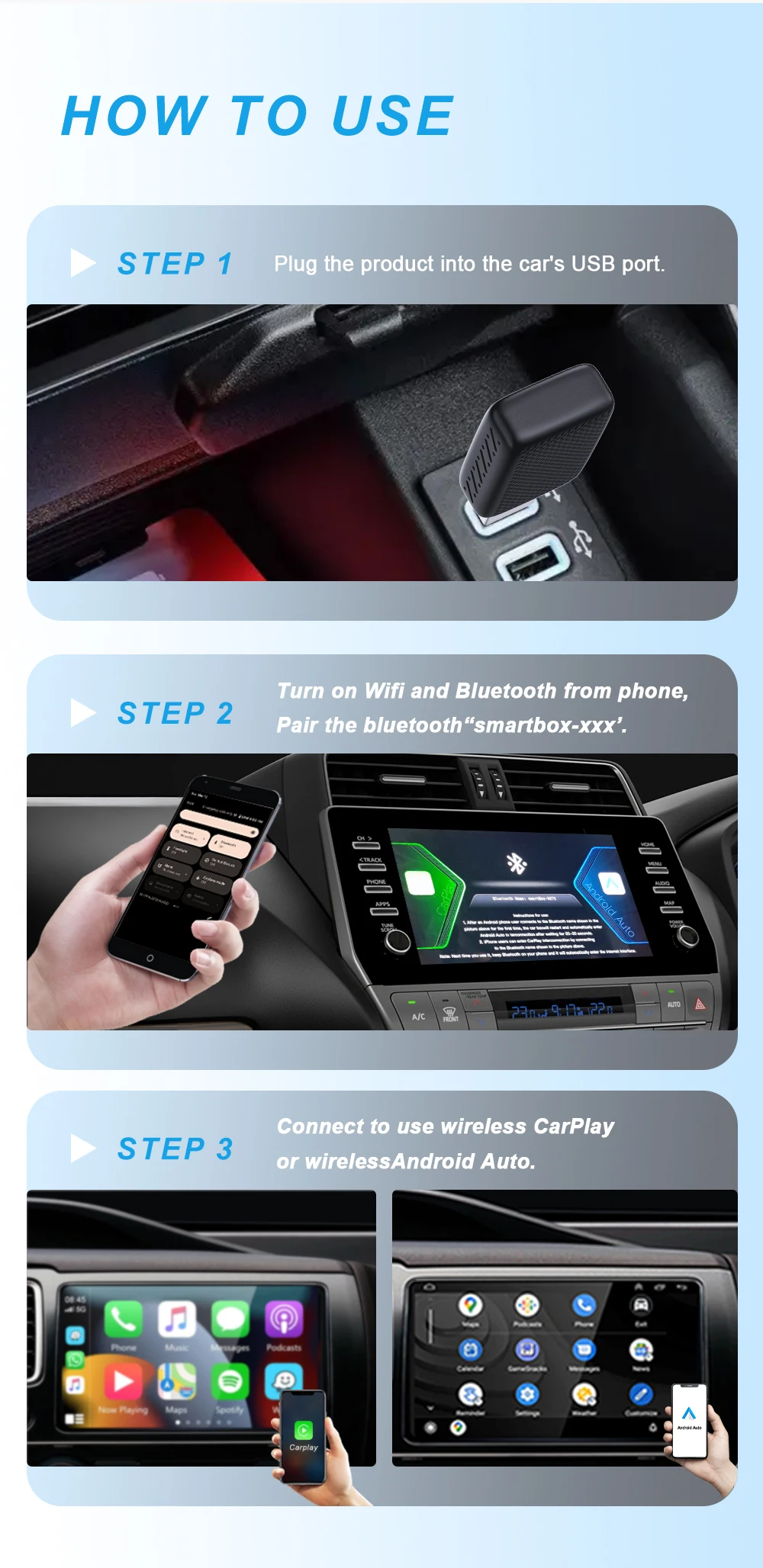 Carplay Wireless Adapter Android Auto 2in 1 Smart Dongle 2025 5G WIFI For iphone Android Phone For Volvo Benz Mg Kia Chery VW