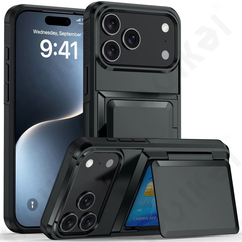 Case For iPhone 17 16 15 14 13 12 11 Pro Max Plus Wallet Credit Card Holder ID Card Slot Heavy Duty Protection Shockproof Cover