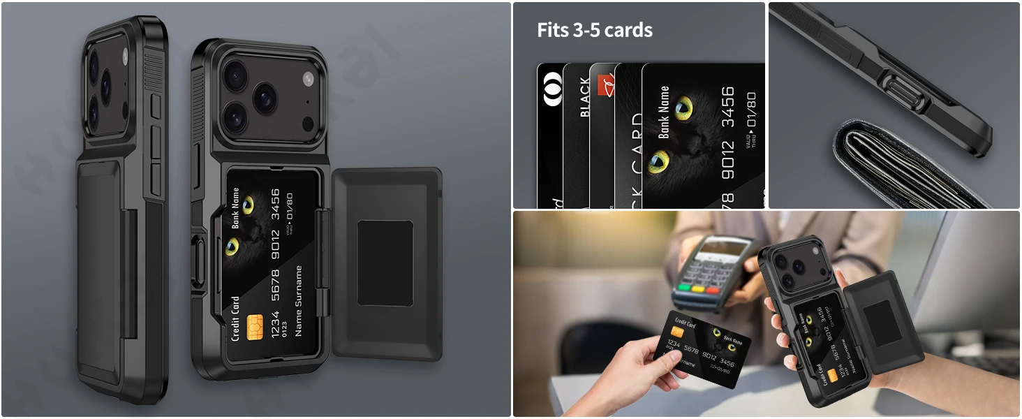 Case For iPhone 17 16 15 14 13 12 11 Pro Max Plus Wallet Credit Card Holder ID Card Slot Heavy Duty Protection Shockproof Cover