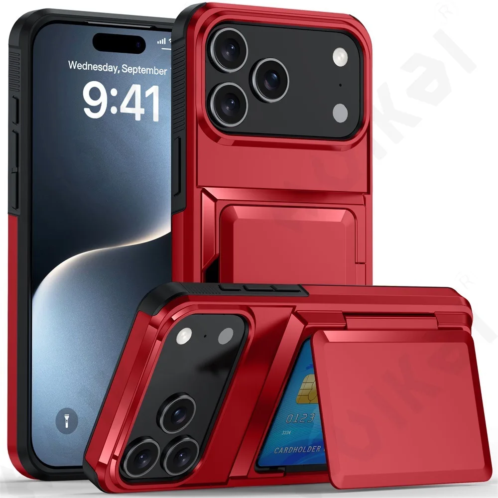 Case For iPhone 17 16 15 14 13 12 11 Pro Max Plus Wallet Credit Card Holder ID Card Slot Heavy Duty Protection Shockproof Cover