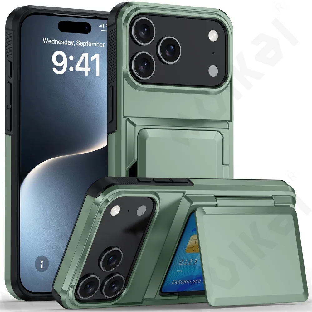 Case For iPhone 17 16 15 14 13 12 11 Pro Max Plus Wallet Credit Card Holder ID Card Slot Heavy Duty Protection Shockproof Cover