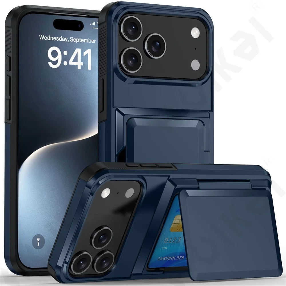 Case For iPhone 17 16 15 14 13 12 11 Pro Max Plus Wallet Credit Card Holder ID Card Slot Heavy Duty Protection Shockproof Cover