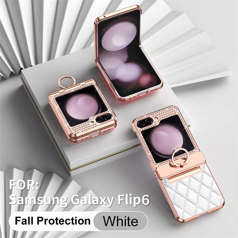 PU Leather Plating Glitter Bling Diamond Hinge Phone Case For Samsung Galaxy Z Flip 8 7 6 5 4 3 5G Shockproof Ring Protect Cover