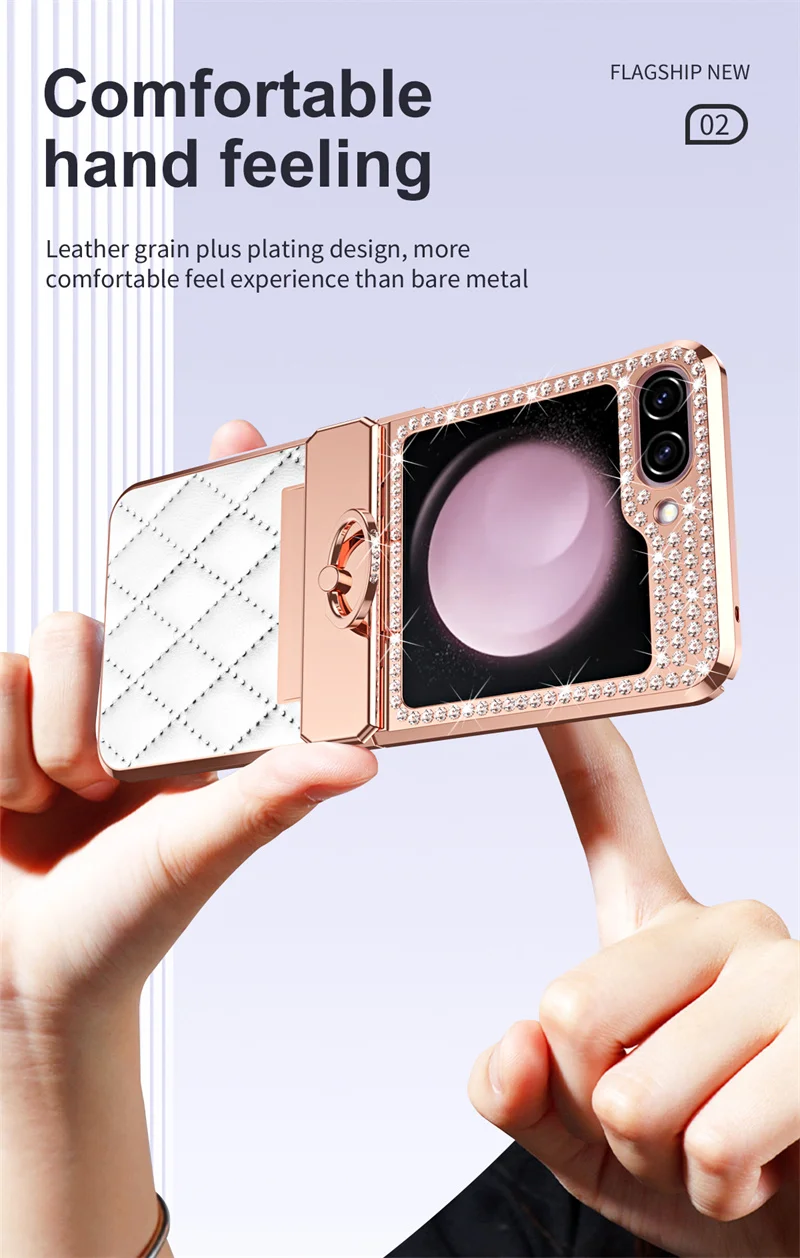 PU Leather Plating Glitter Bling Diamond Hinge Phone Case For Samsung Galaxy Z Flip 8 7 6 5 4 3 5G Shockproof Ring Protect Cover