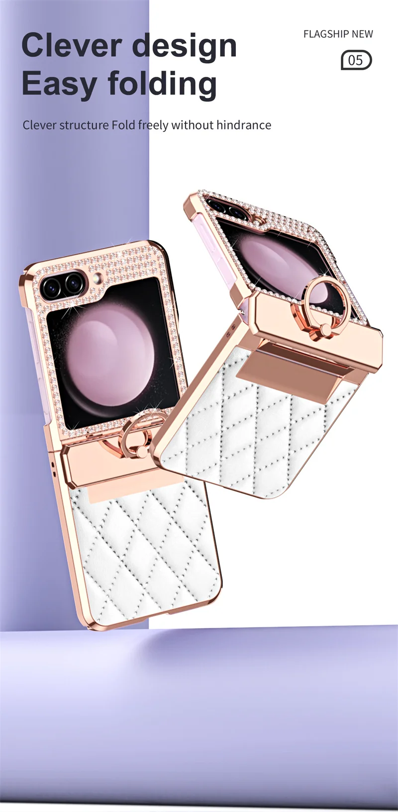 PU Leather Plating Glitter Bling Diamond Hinge Phone Case For Samsung Galaxy Z Flip 8 7 6 5 4 3 5G Shockproof Ring Protect Cover