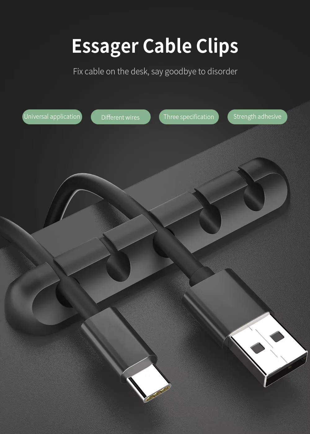 NNBILI 2024 New USB Cable Organizer Self-adhesive Cable Clips Silicone Fixer Wire Management for Home Car Interior Accessories