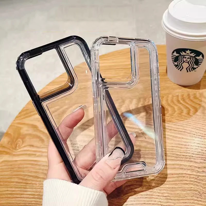 Military level thicken frame clear armor phone case for iPhone 15 14 13 12 11 Pro Max airbag scratch-proof hard bumper pc cover