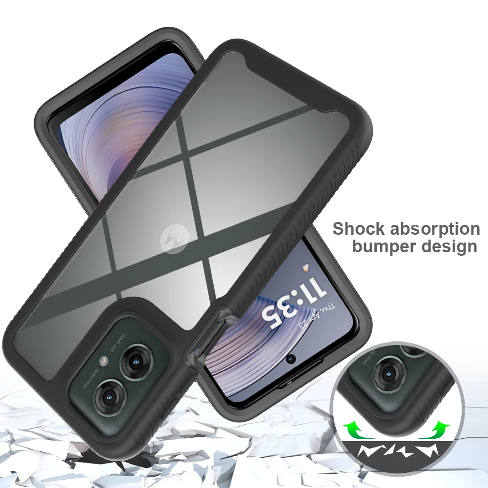 TPU/PC PET Sky Case for Motorola G55 Moto G35 Funda Capa with Screen Protector 360 Degree Protect Shield Clear Phone Cover