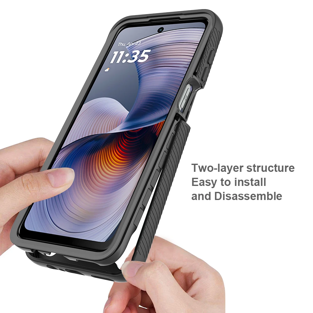 TPU/PC PET Sky Case for Motorola G55 Moto G35 Funda Capa with Screen Protector 360 Degree Protect Shield Clear Phone Cover