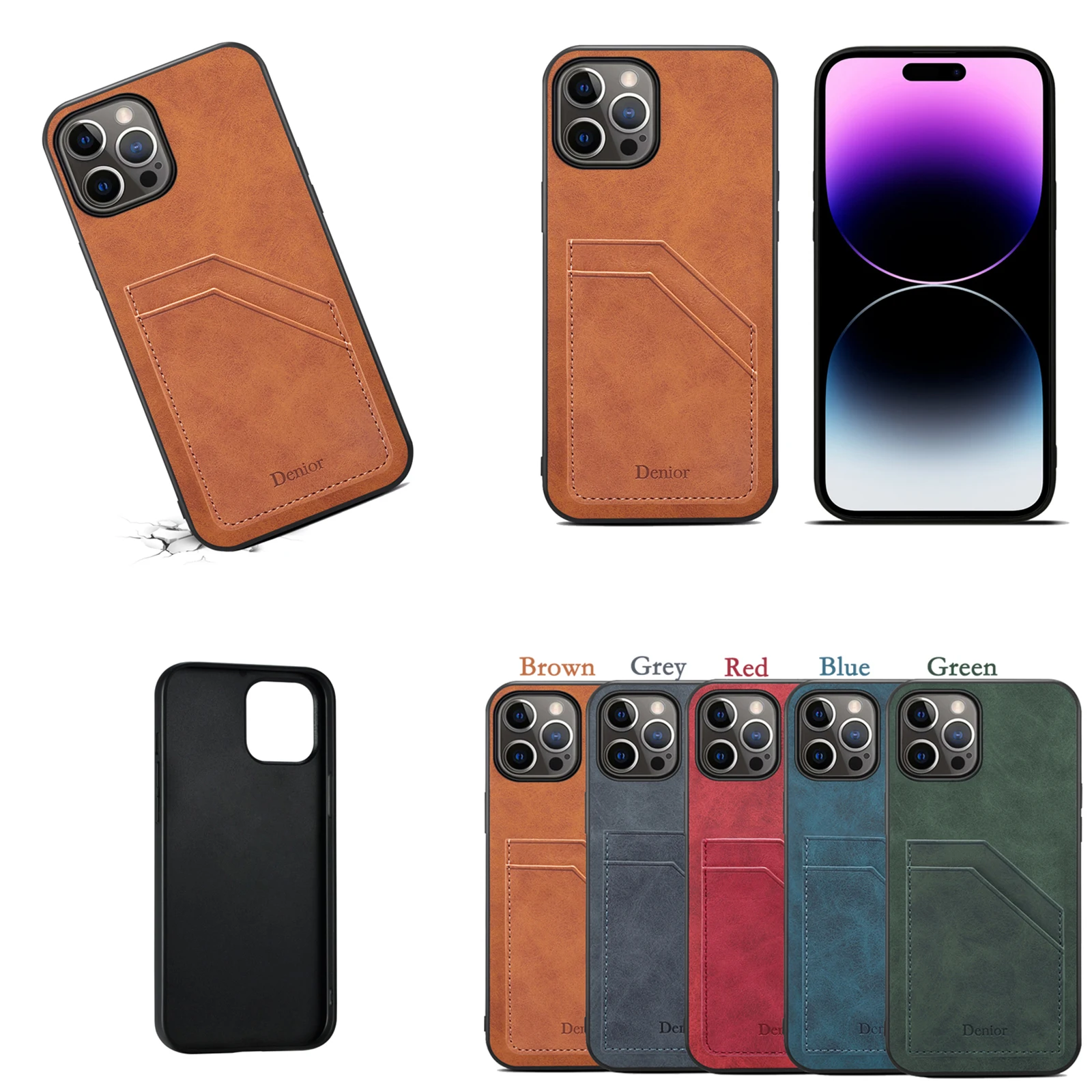 Denior For IPhone15 14 13 12 11 Mini Pro Max Shockproof Card Slot Phone Case For IPhone 7 8 Plus X Xs Xr Xs Max