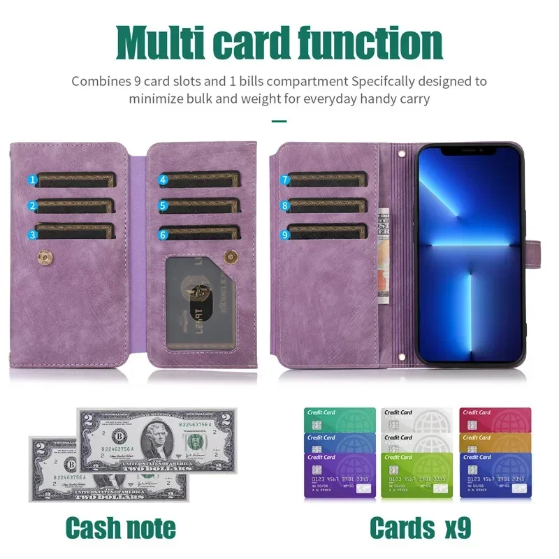 Zipper Wallet Flip Leather Cover For Samsung Galaxy S26 S25 S24 S23 Ultra S22 S21 FE S20 Plus Note20 5G Multi Card Case Coque