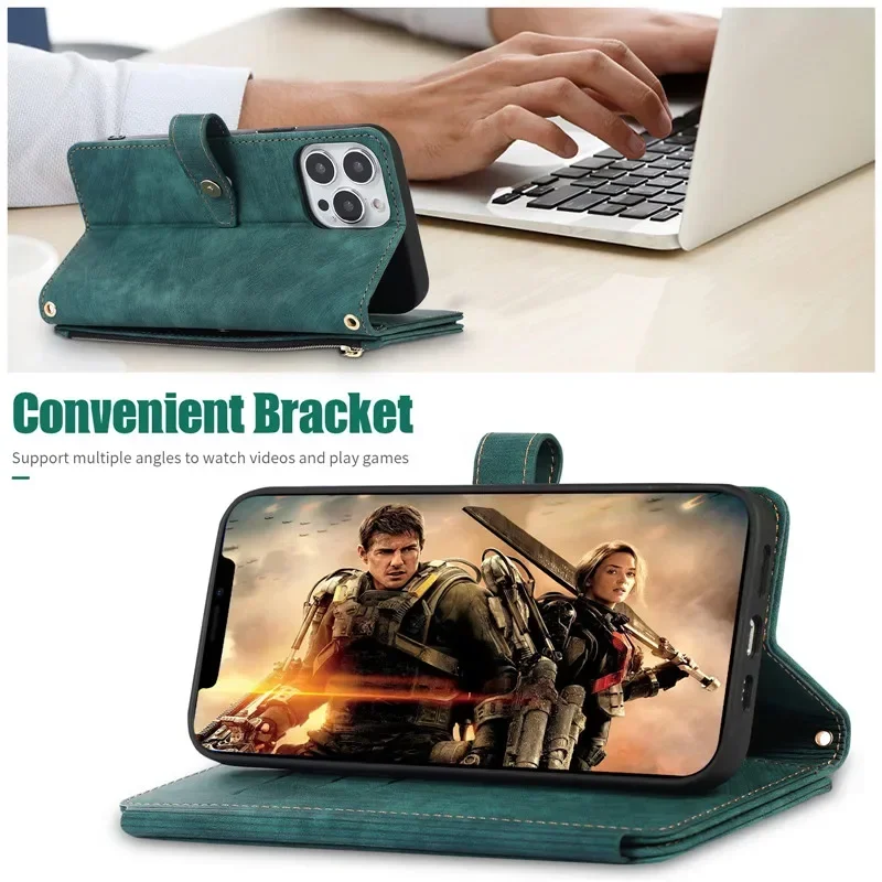 Zipper Wallet Flip Leather Cover For Samsung Galaxy S26 S25 S24 S23 Ultra S22 S21 FE S20 Plus Note20 5G Multi Card Case Coque