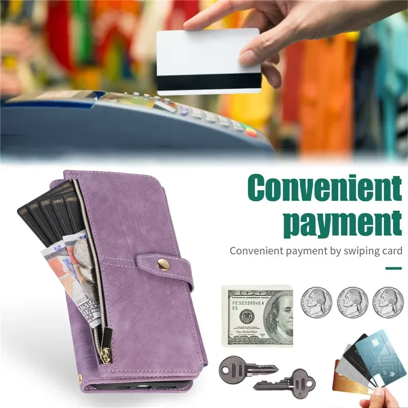 Zipper Wallet Flip Leather Cover For Samsung Galaxy S26 S25 S24 S23 Ultra S22 S21 FE S20 Plus Note20 5G Multi Card Case Coque