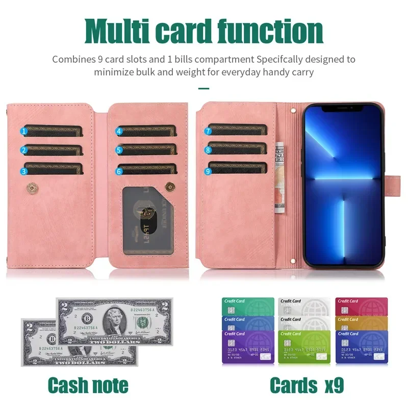 Zipper Wallet Flip Leather Cover For Samsung Galaxy S26 S25 S24 S23 Ultra S22 S21 FE S20 Plus Note20 5G Multi Card Case Coque