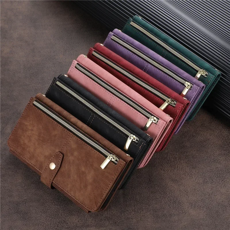 Zipper Wallet Flip Leather Cover For Samsung Galaxy S26 S25 S24 S23 Ultra S22 S21 FE S20 Plus Note20 5G Multi Card Case Coque