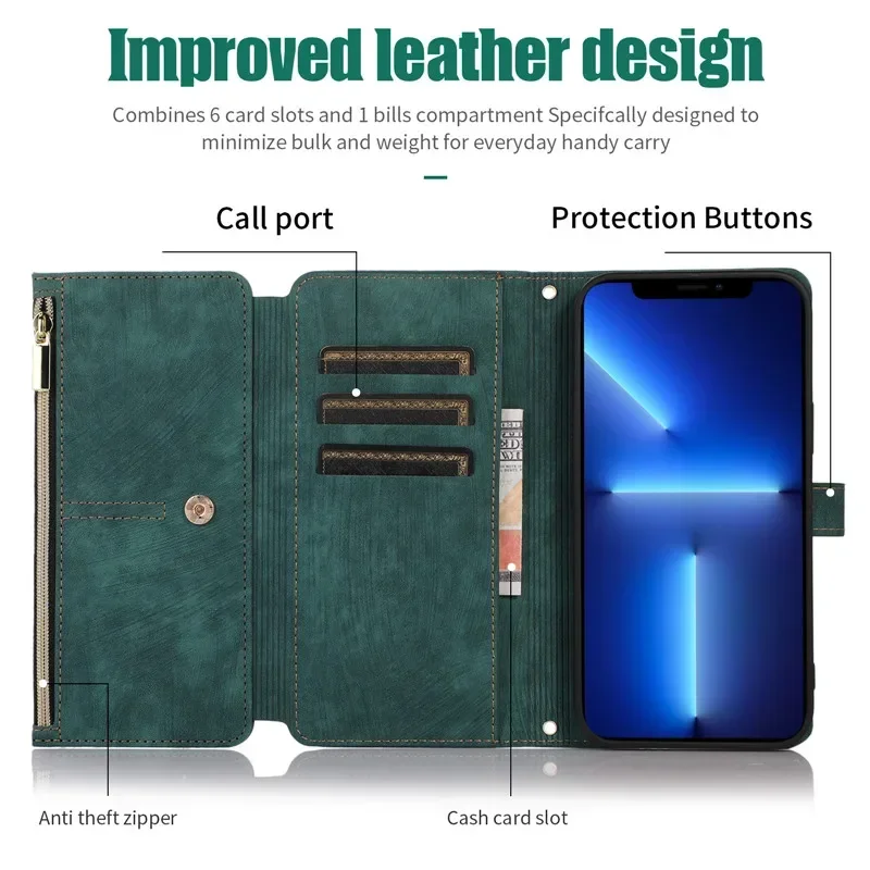Zipper Wallet Flip Leather Cover For Samsung Galaxy S26 S25 S24 S23 Ultra S22 S21 FE S20 Plus Note20 5G Multi Card Case Coque