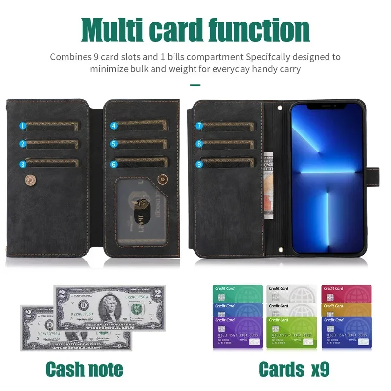 Zipper Wallet Flip Leather Cover For Samsung Galaxy S26 S25 S24 S23 Ultra S22 S21 FE S20 Plus Note20 5G Multi Card Case Coque