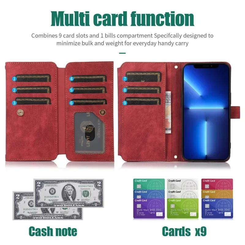 Zipper Wallet Flip Leather Cover For Samsung Galaxy S26 S25 S24 S23 Ultra S22 S21 FE S20 Plus Note20 5G Multi Card Case Coque