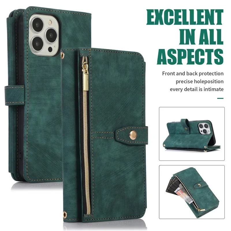Zipper Wallet Flip Leather Cover For Samsung Galaxy S26 S25 S24 S23 Ultra S22 S21 FE S20 Plus Note20 5G Multi Card Case Coque