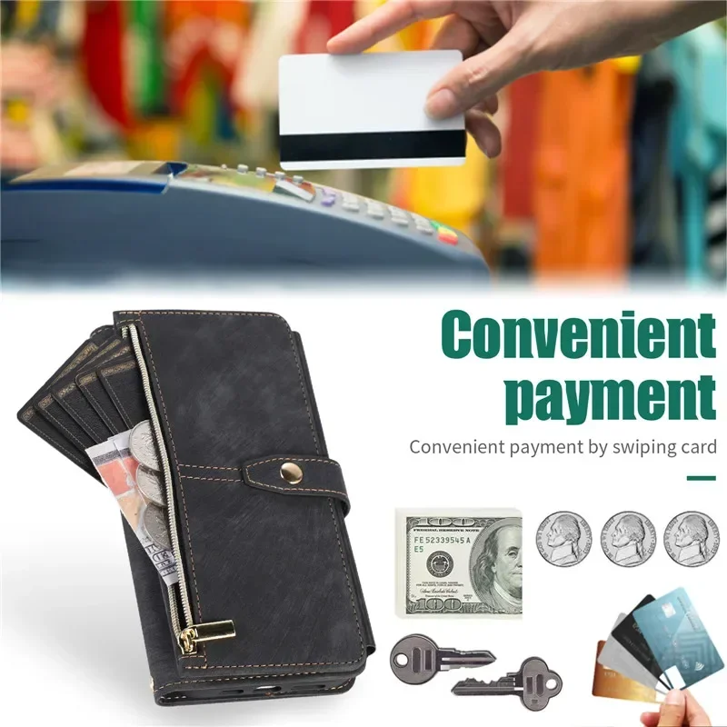 Zipper Wallet Flip Leather Cover For Samsung Galaxy S26 S25 S24 S23 Ultra S22 S21 FE S20 Plus Note20 5G Multi Card Case Coque
