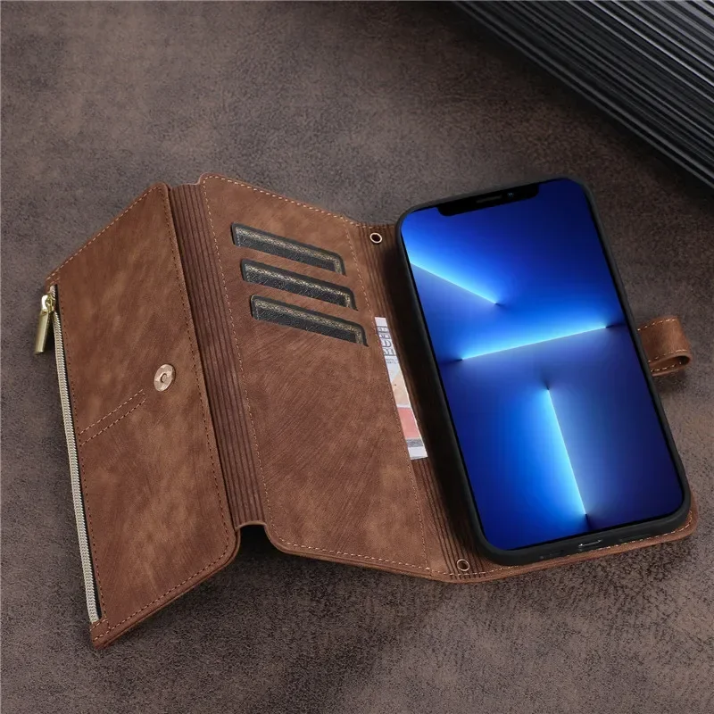 Zipper Wallet Flip Leather Cover For Samsung Galaxy S26 S25 S24 S23 Ultra S22 S21 FE S20 Plus Note20 5G Multi Card Case Coque