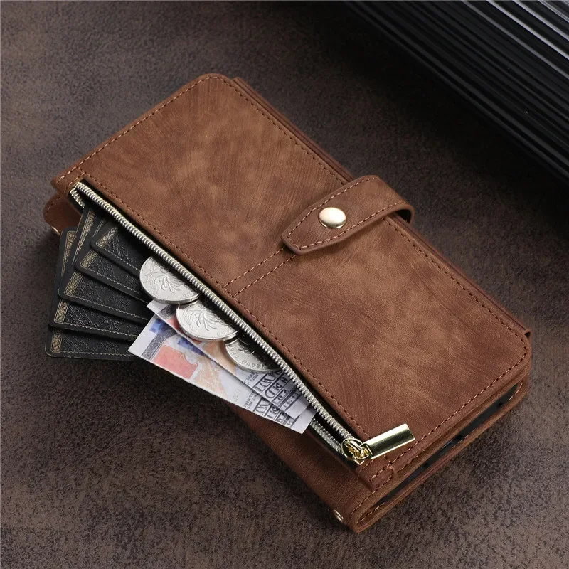 Zipper Wallet Flip Leather Cover For Samsung Galaxy S26 S25 S24 S23 Ultra S22 S21 FE S20 Plus Note20 5G Multi Card Case Coque