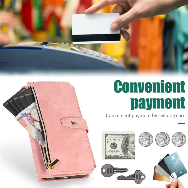 Zipper Wallet Flip Leather Cover For Samsung Galaxy S26 S25 S24 S23 Ultra S22 S21 FE S20 Plus Note20 5G Multi Card Case Coque
