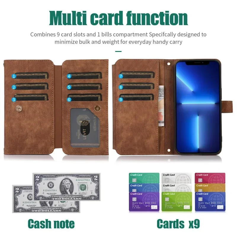 Zipper Wallet Flip Leather Cover For Samsung Galaxy S26 S25 S24 S23 Ultra S22 S21 FE S20 Plus Note20 5G Multi Card Case Coque