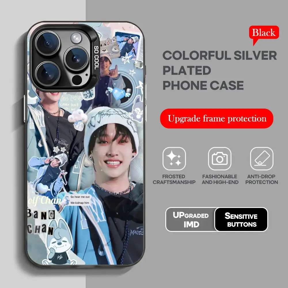 Korean singer B-bang-chanS Phone Case black IMD Colorful Silver Suitable soft case for iPhone 16 15 14 13 12 11 XS Pro Max