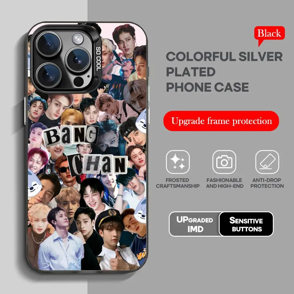 Korean singer B-bang-chanS Phone Case black IMD Colorful Silver Suitable soft case for iPhone 16 15 14 13 12 11 XS Pro Max
