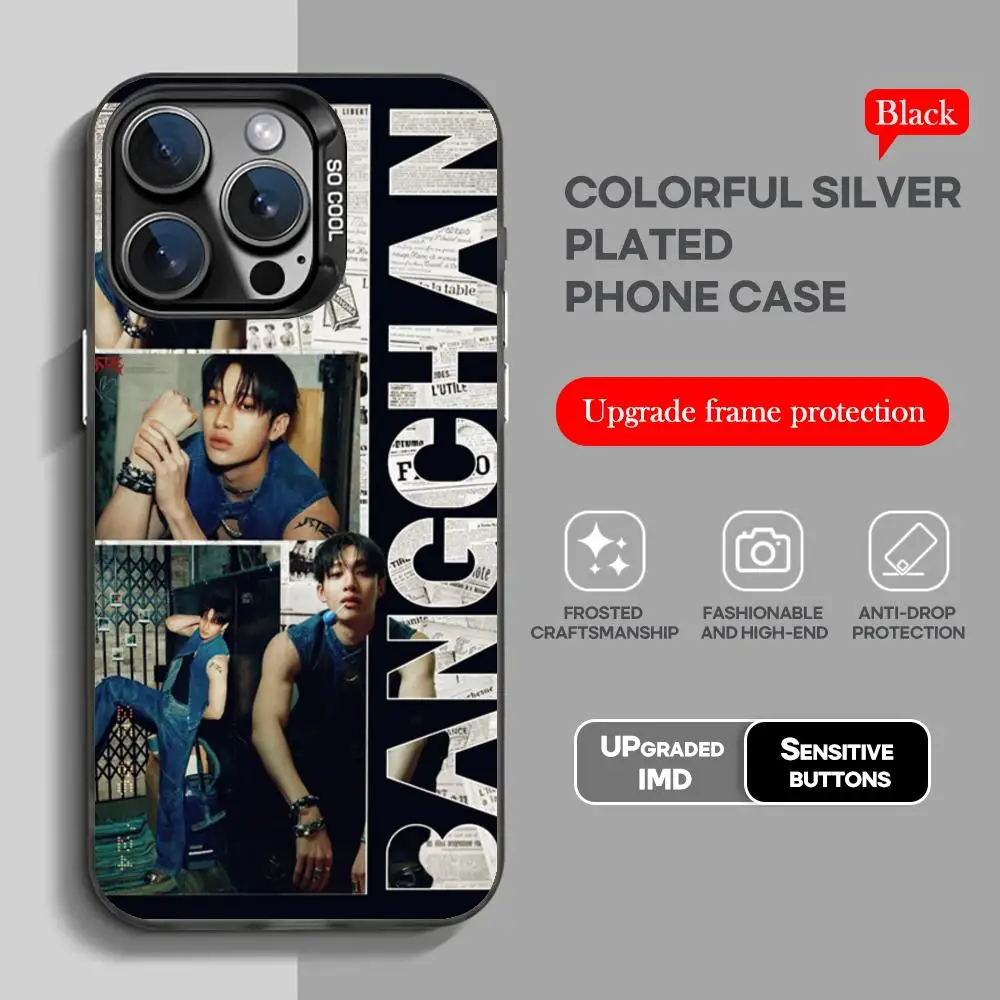 Korean singer B-bang-chanS Phone Case black IMD Colorful Silver Suitable soft case for iPhone 16 15 14 13 12 11 XS Pro Max
