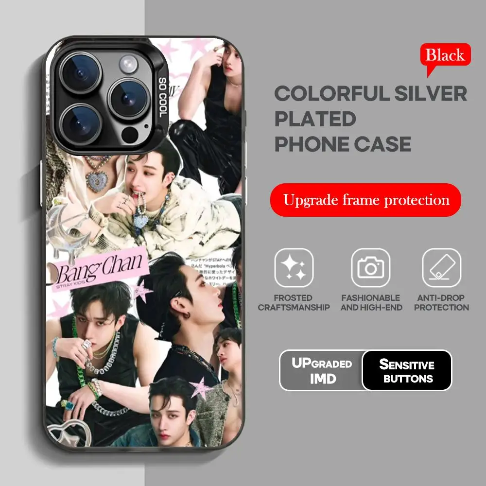 Korean singer B-bang-chanS Phone Case black IMD Colorful Silver Suitable soft case for iPhone 16 15 14 13 12 11 XS Pro Max
