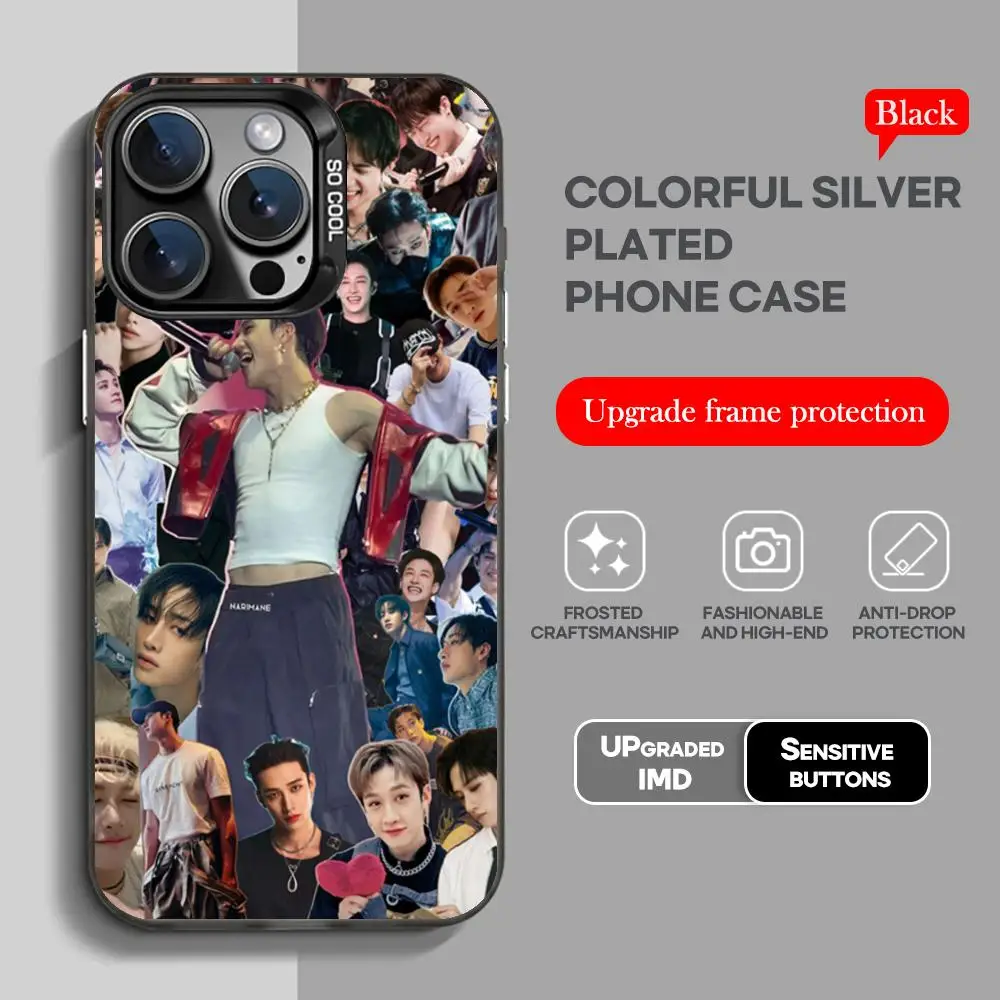 Korean singer B-bang-chanS Phone Case black IMD Colorful Silver Suitable soft case for iPhone 16 15 14 13 12 11 XS Pro Max