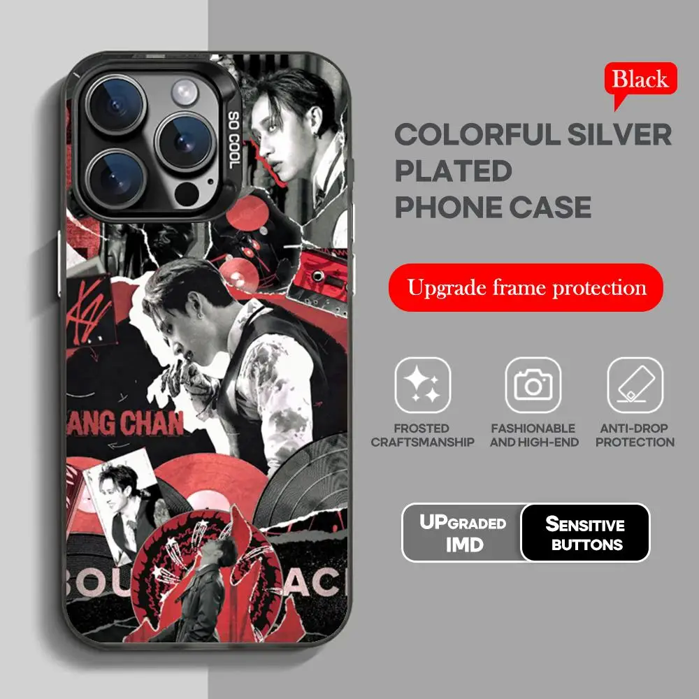 Korean singer B-bang-chanS Phone Case black IMD Colorful Silver Suitable soft case for iPhone 16 15 14 13 12 11 XS Pro Max