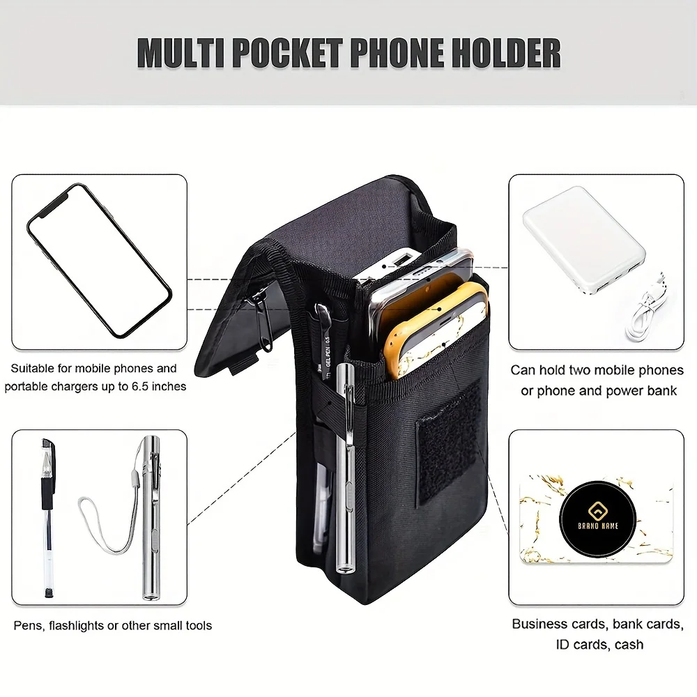 6.5 Inch Multi-Functional Mobile Phone Bag Oxford Fabric Pocket Cell Phone Belt Pouch Case Men's Outdoor Bag for Iphone 16 15