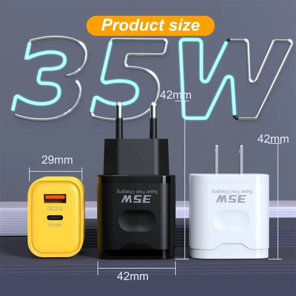 35W PD USB Quick Charger Super Fast Charging Mobile Phone Charge Adapter for iPhone 15 Xiaomi Samsung Huawei QC3.0 USB C Charger