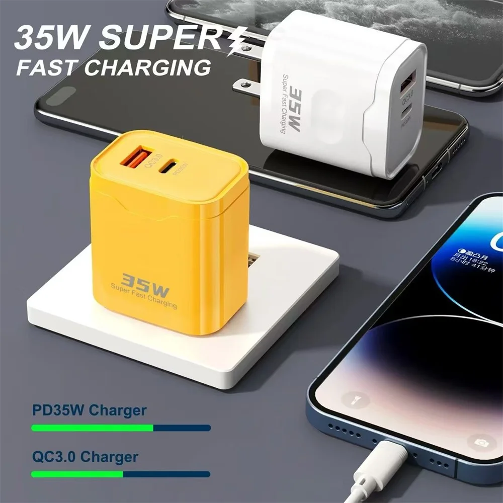 35W PD USB Quick Charger Super Fast Charging Mobile Phone Charge Adapter for iPhone 15 Xiaomi Samsung Huawei QC3.0 USB C Charger