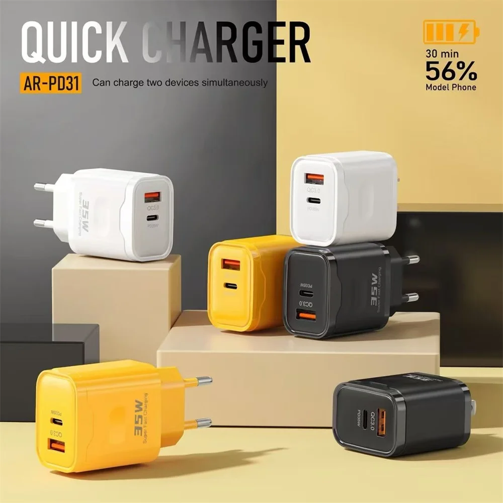 35W PD USB Quick Charger Super Fast Charging Mobile Phone Charge Adapter for iPhone 15 Xiaomi Samsung Huawei QC3.0 USB C Charger