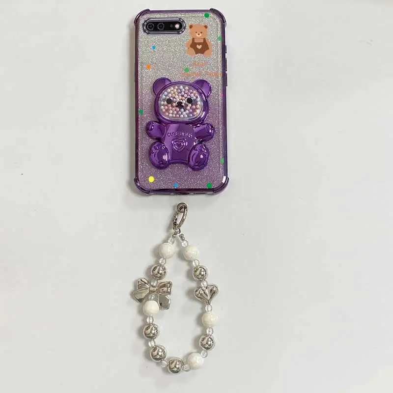 Pearl Strap Lanyard Glitter Strap Bear Phone Holder Case On For iPhone 8 Plus 7 6 6s Plus Se 2020 7plus 8plus Anti-knock Cover