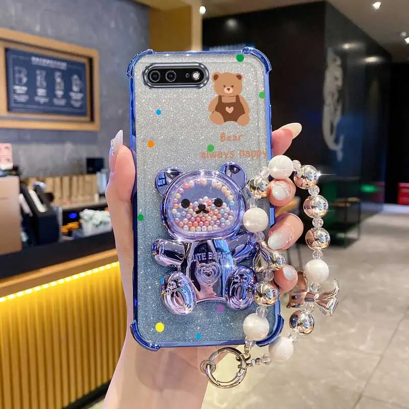 Pearl Strap Lanyard Glitter Strap Bear Phone Holder Case On For iPhone 8 Plus 7 6 6s Plus Se 2020 7plus 8plus Anti-knock Cover