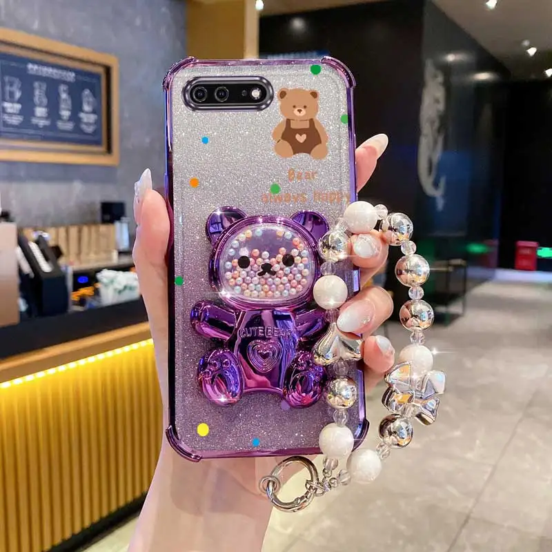 Pearl Strap Lanyard Glitter Strap Bear Phone Holder Case On For iPhone 8 Plus 7 6 6s Plus Se 2020 7plus 8plus Anti-knock Cover