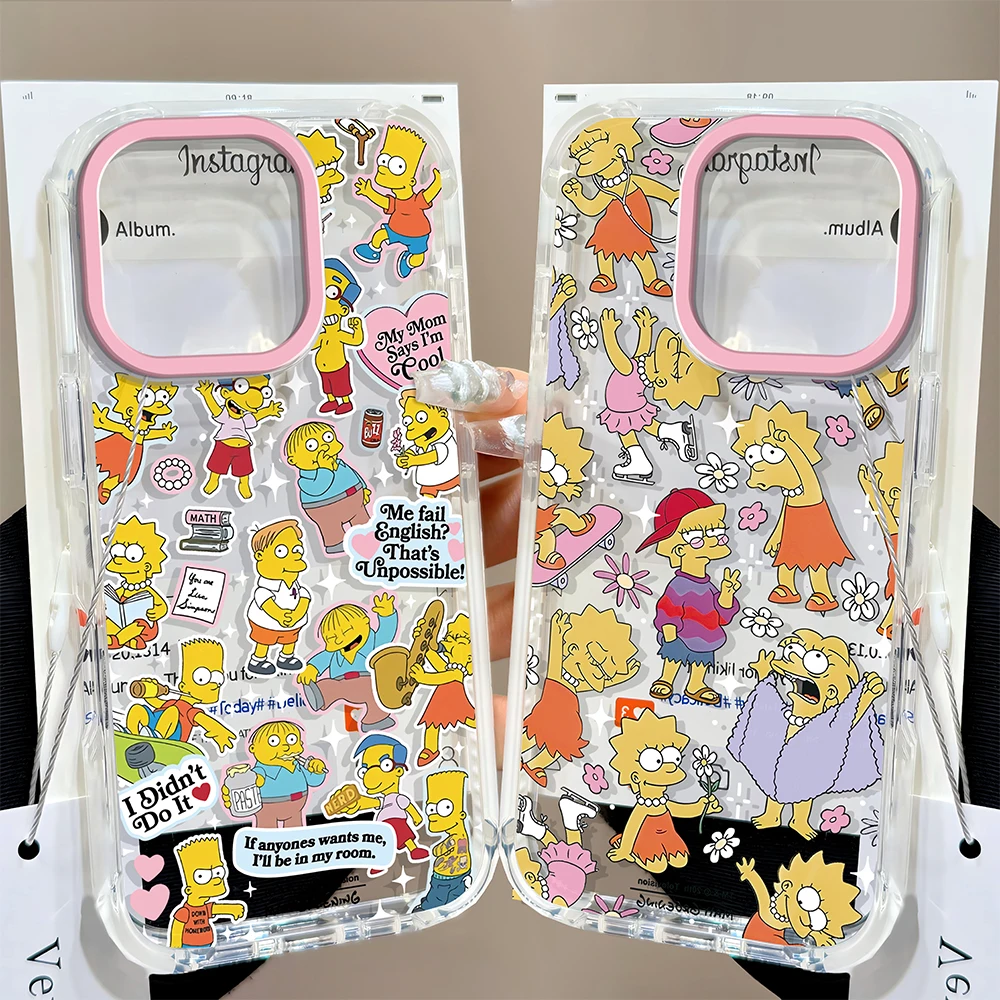 Cartoon cute simpsons Phone Case For iPhone 16e 15 14 13 12 11 Mini Pro Max X XR XSMax 7 8 Plus Transparent Soft TPU Back Cover